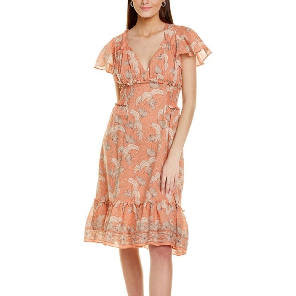 Max Studio Peach Floral Midi Dress
